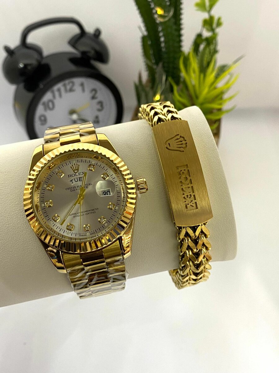 Rolex chain watch and bracelet set