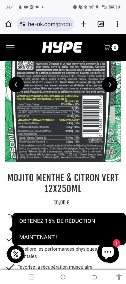 Hype Energy Mojito Boisson Énergétique