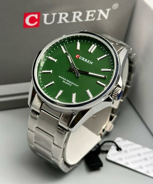 Montre-bracelet Curren chrome avec cadran vert foncé