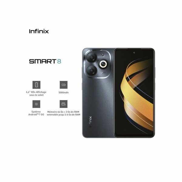 Infinix Smart 8 - 64Go + 3Go - 8MP - 5000 MAh - 4G - Noir