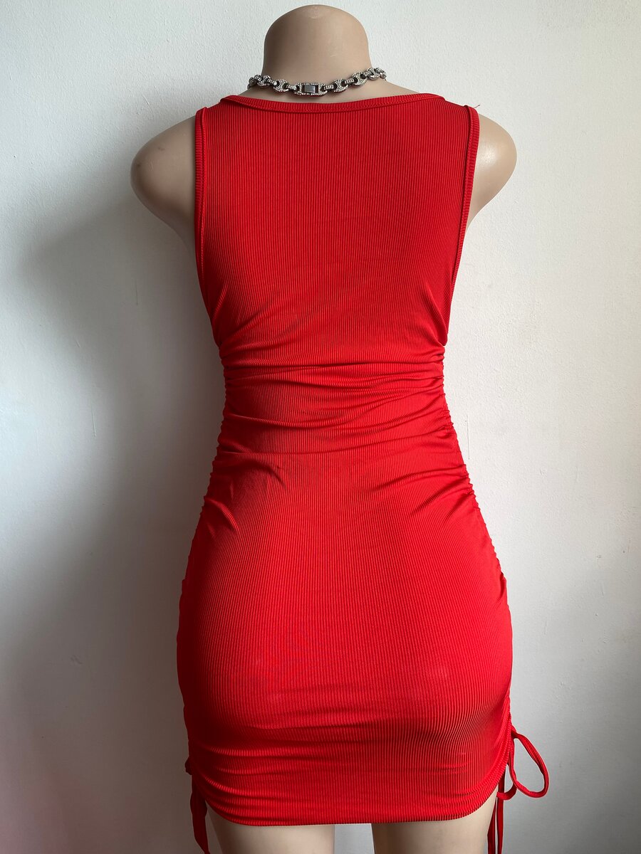 Red Ruched Bodycon Dress