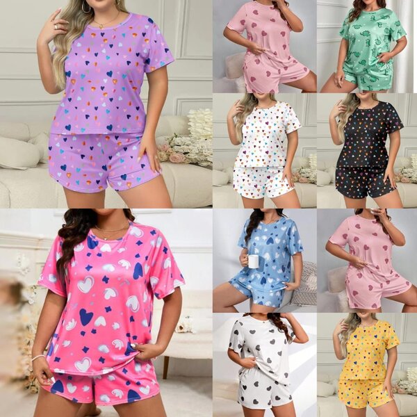 Pyjama Court Imprimé Cœur