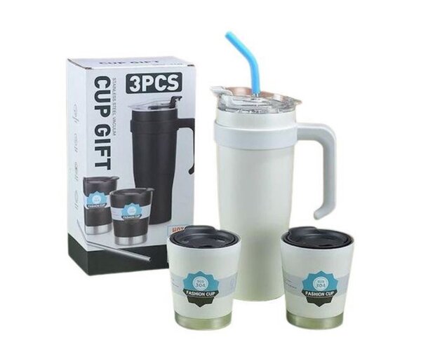 3 Pieces Cup With Cover And Straw - Multicolor