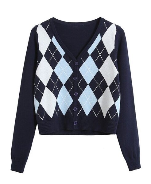 Cardigan argyle bleu et blanc