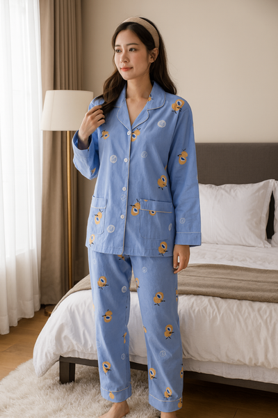 Pyjama bleu imprimé doux