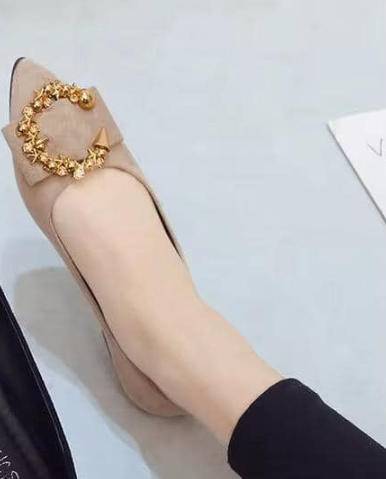 Pointed Toe Women's shoes, Decorative metal, Solid color, Comfortable, Non-slip, Flat sole, Fashionable Casual Loafers