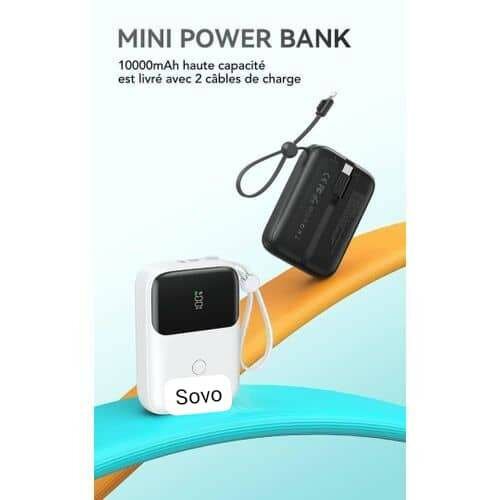 Mini Powerbank sovo 10000mAh 2 câbles type C, Iphone