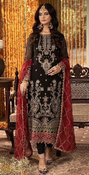 Chiffon embroidery unsatich 3pc,DC Free