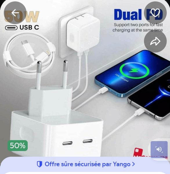 Chargeur USB-C 50W Dual Port