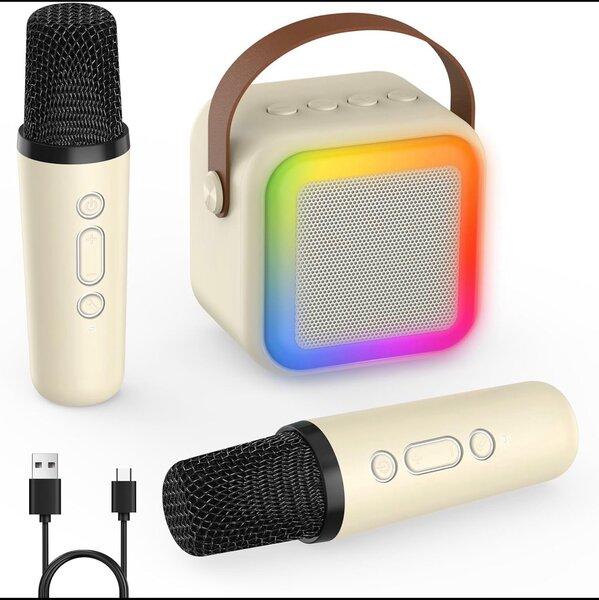 Machine à karaoké pour enfants avec 2 microphones sans fil e