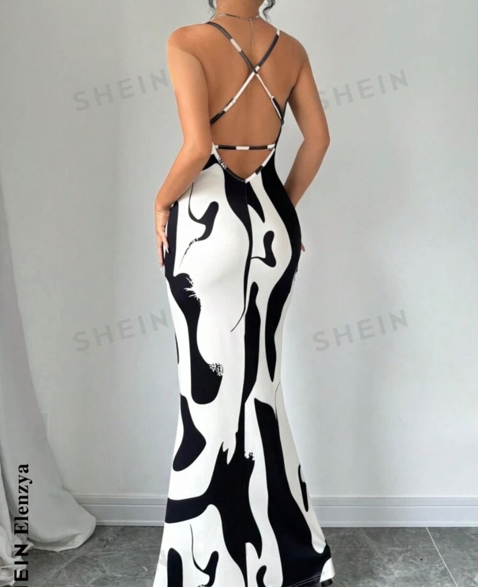 Printed Draped Neck Extra Long Cami Dress