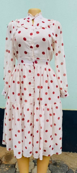 white with polka dots dress, size M