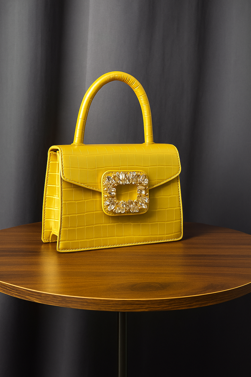 Sac à main style croco jaune