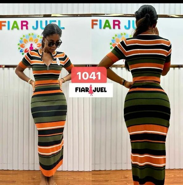 Robe longue tricotée multicolore