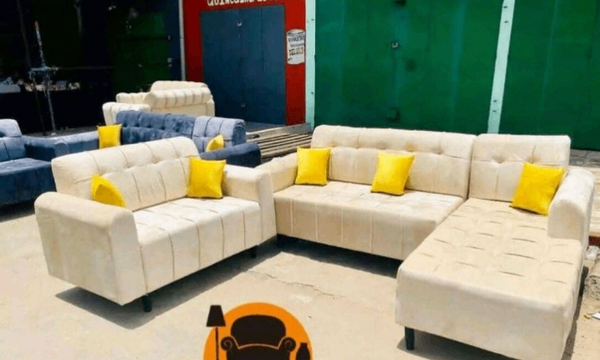 Canapé d'angle en cuir beige