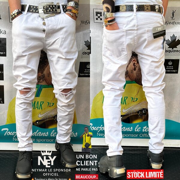 Jean slim déchiré blanc homme