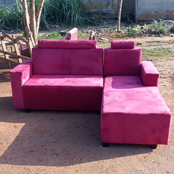 Canapé d'angle en velours rose