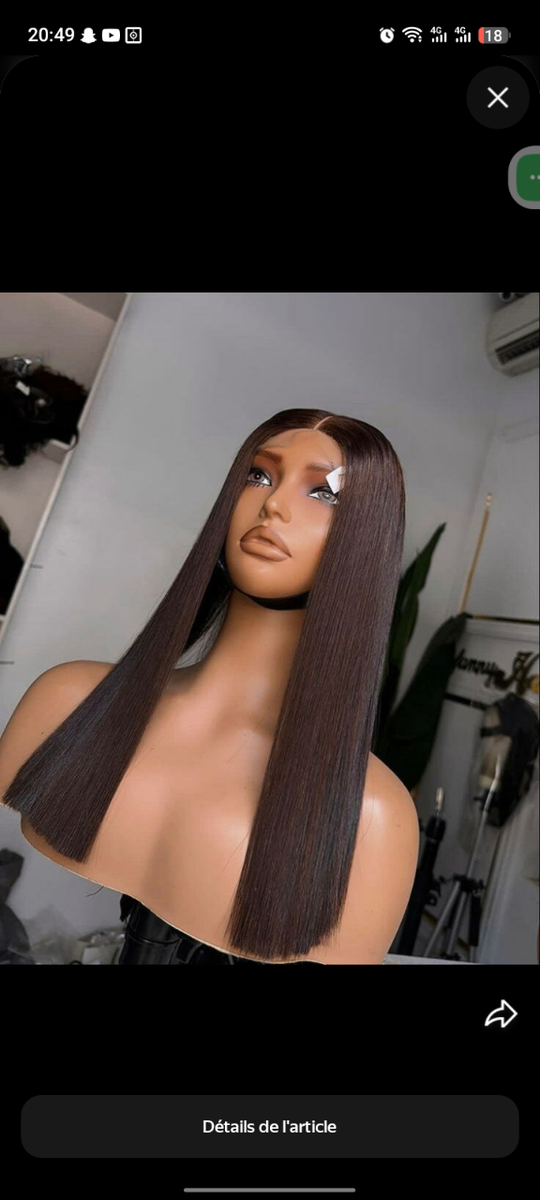 Perruque droite en soie naturelle