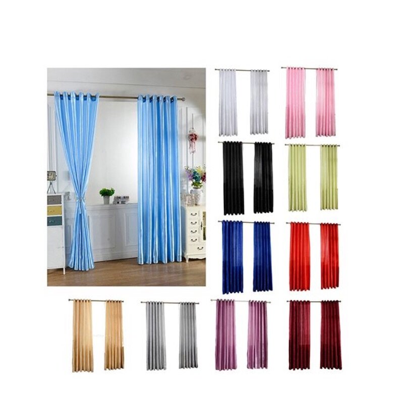 Through Rod/Perforated Pure Color Window Panel-Dark Blue