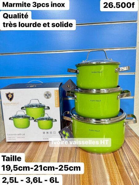 Set 3 Marmites Inox Vertes