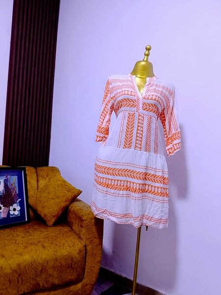 Robe Bohème Orange Blanche