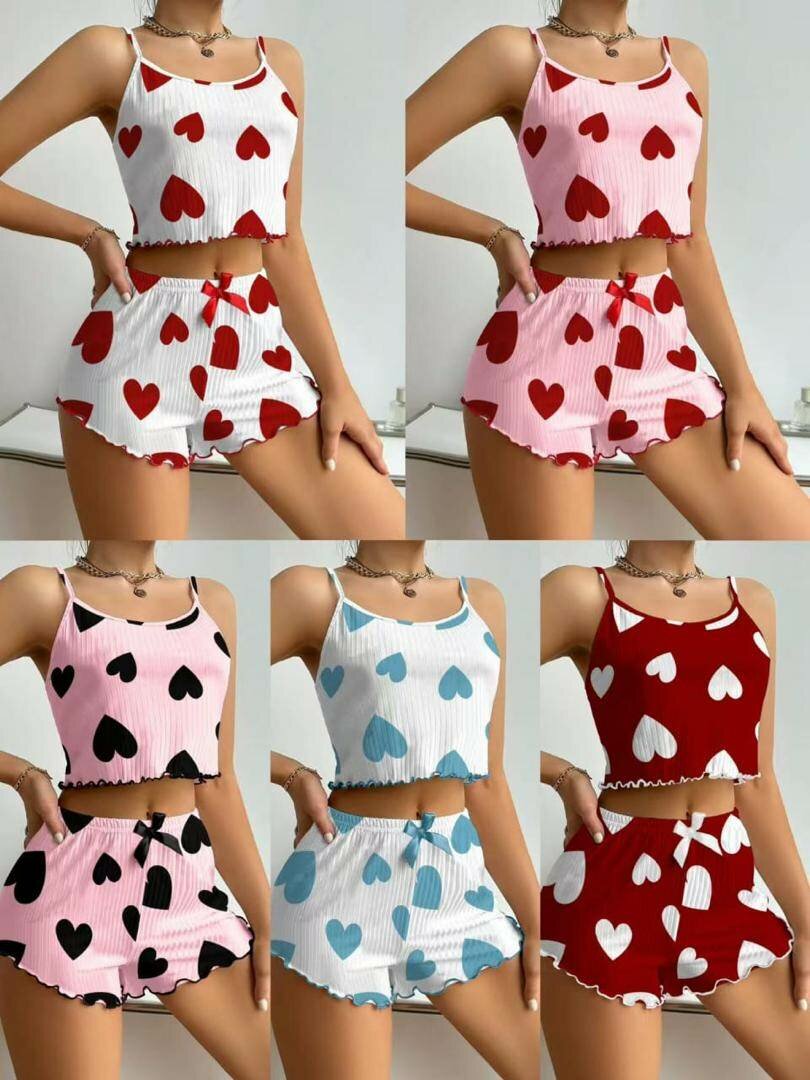 Ensemble short en maille à imprimé cœur