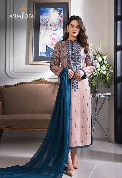 3 pcs women's unstitched Embroidered Lawn suit