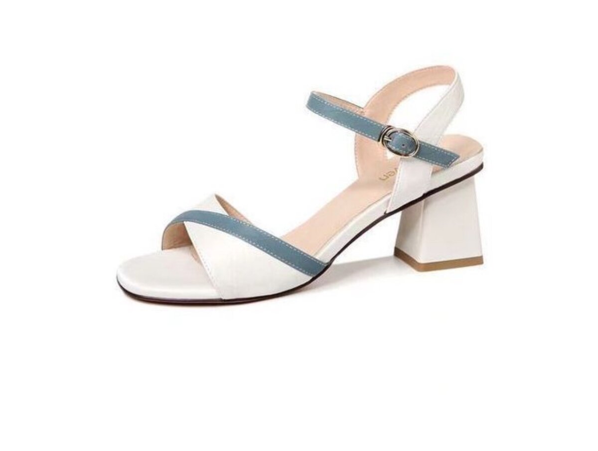 Ladies Color Block High Heel Sandals - White
