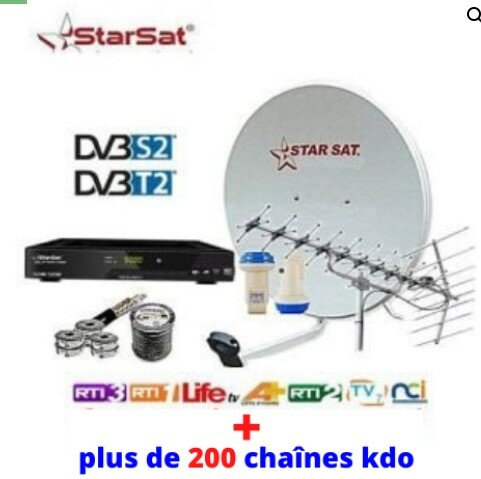 Star Sat Kit Satellite Complet Avec Décodeur + Parabole + Antenne TNT + LNB Tête De Satellite + Câble TV