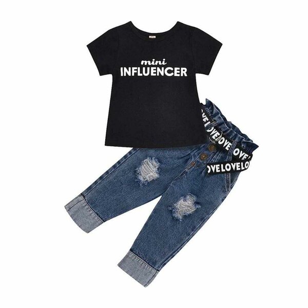 Ensemble pour fille: T-shirt noir et jeans