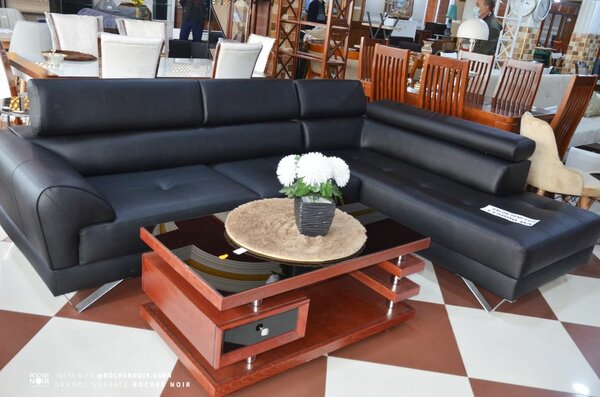 Canapé d'angle en cuir noir élégant