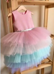 Pink Dress For Princess, Girl Frock, Layered Big Bow Tutu Dress Girl, ( Fabric Net And Silk)