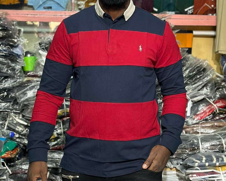 Polo homme rayé manches longues