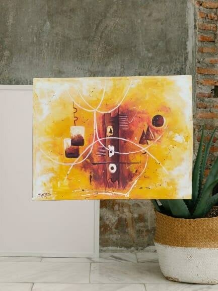 Tableau Abstrait Jaune Éclatant