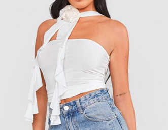 PLT White slinky top with rose detail