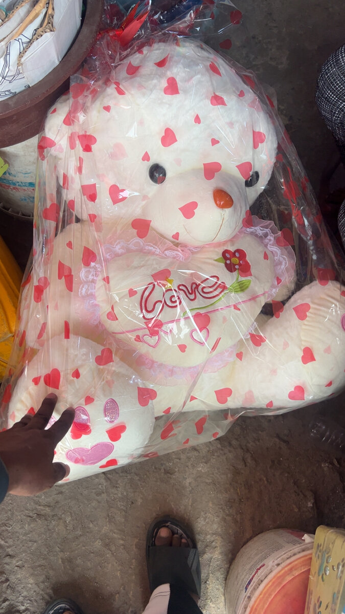 White Teddy Bear with Hearts Gift