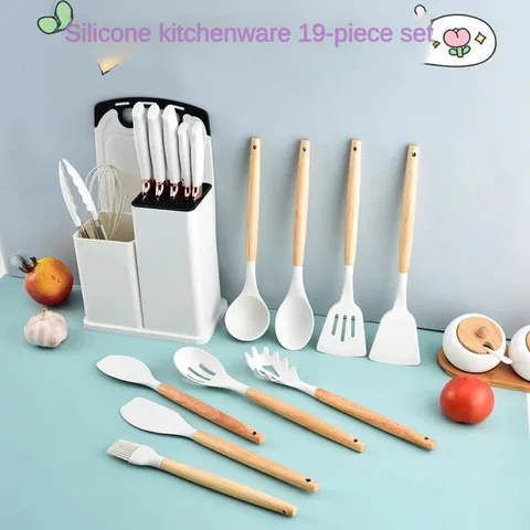 19 - Pieces Non-stick Silicone Kitchenware Utensils Set.
