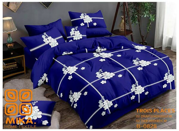 Parure de lit bleue fleuri