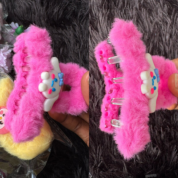 Barrette peluche rose mignonne