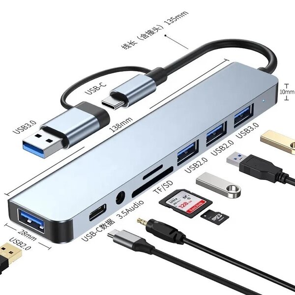8 in 1 Usb Hubs Multiport Dock