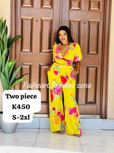 Women's suit,short-sleeved blouse and yellow trousers with floral print  S-2xl