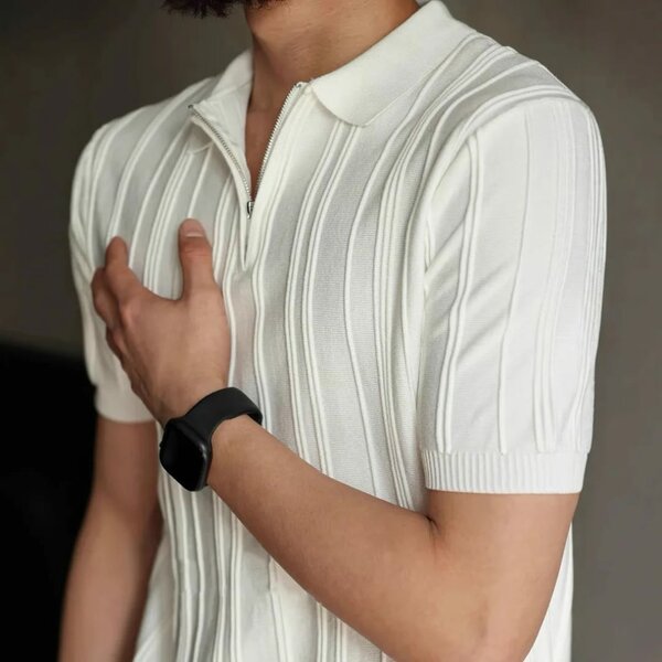 Polo zippé côtelé homme élégant