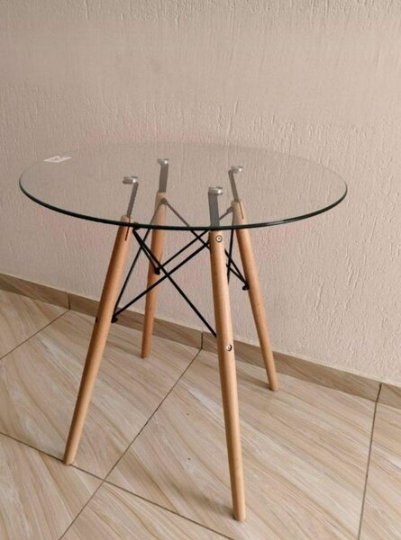 Table basse ronde en verre et bois