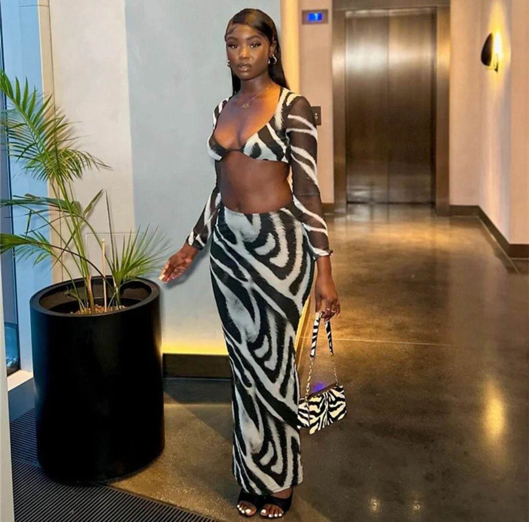 PLT Mesh Two Piece Zebra Pattern Set With Inner Panties