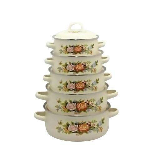 Ensemble de 5 casseroles en émail floral