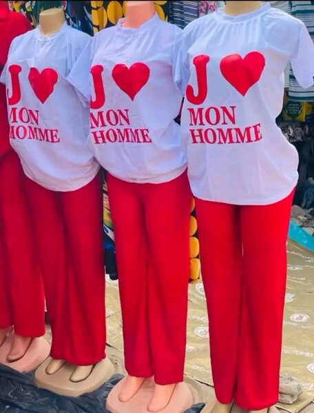 Ensemble homme : T-shirt J❤️ MON HOMME et pantalon rouge