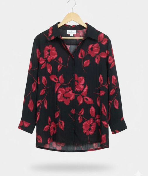 Chemisier floral noir et rouge