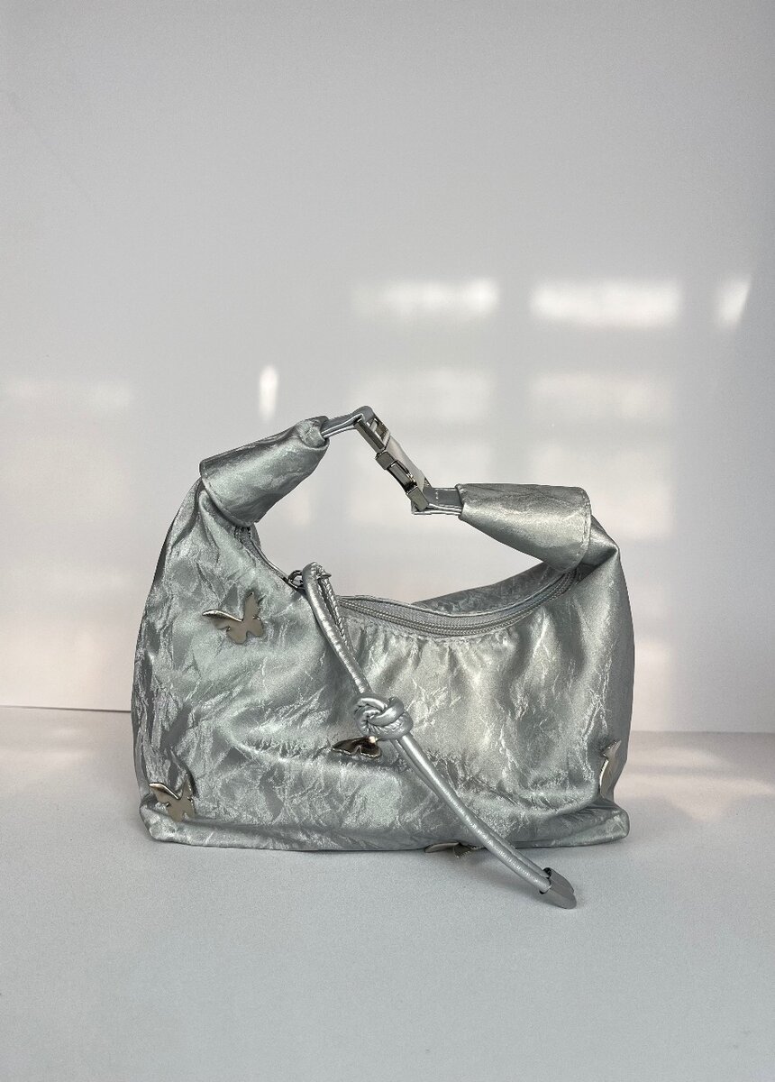 Silver Butterfly satin handbag