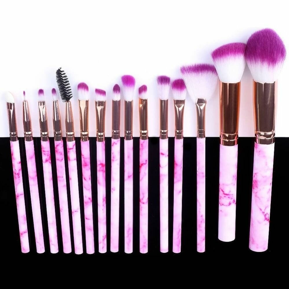 15pcs Marble Makeup Brushes Tool Natural Brush Set Kit
