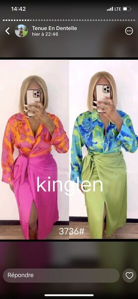 Chic ensemble jupe enveloppe M L XL 2XL 2 couleurs